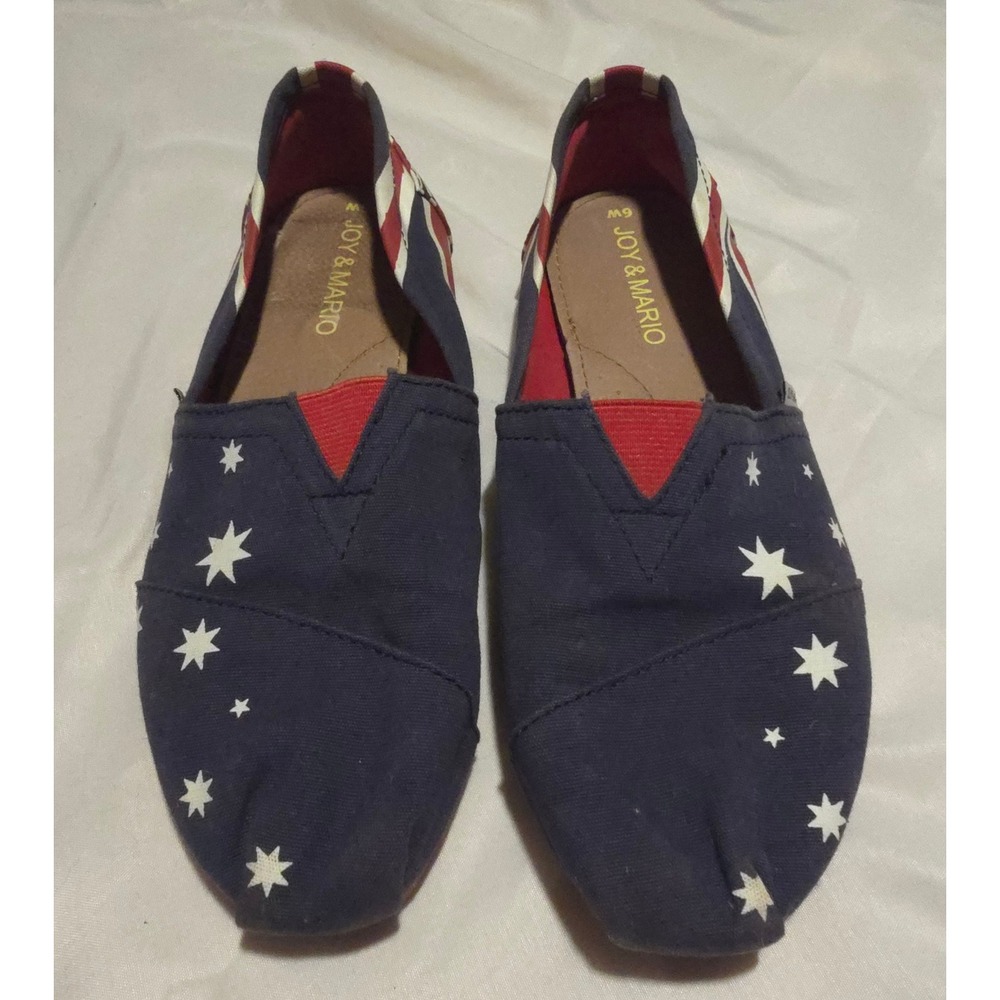 Joy & Mario Womens Australia Flag Canvas Slip On Flats Navy Blue‎ Red White 6W